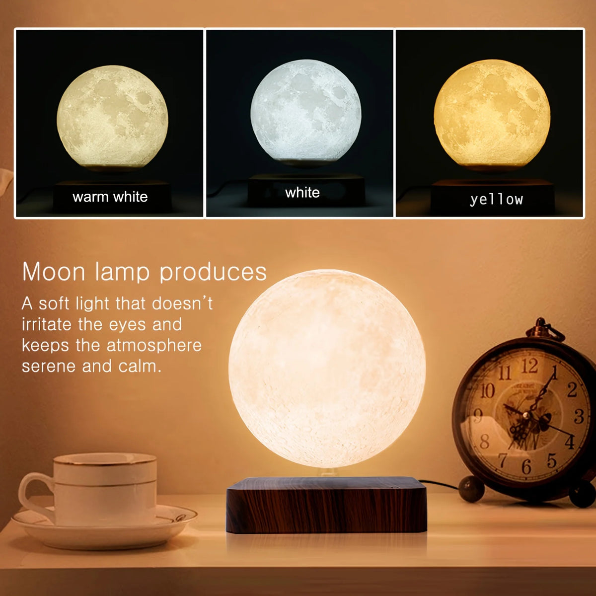 Amazing Magnetic Moon Lamp, LED Night Light, round Touch-Activated Body Material ABS No Batteries Required