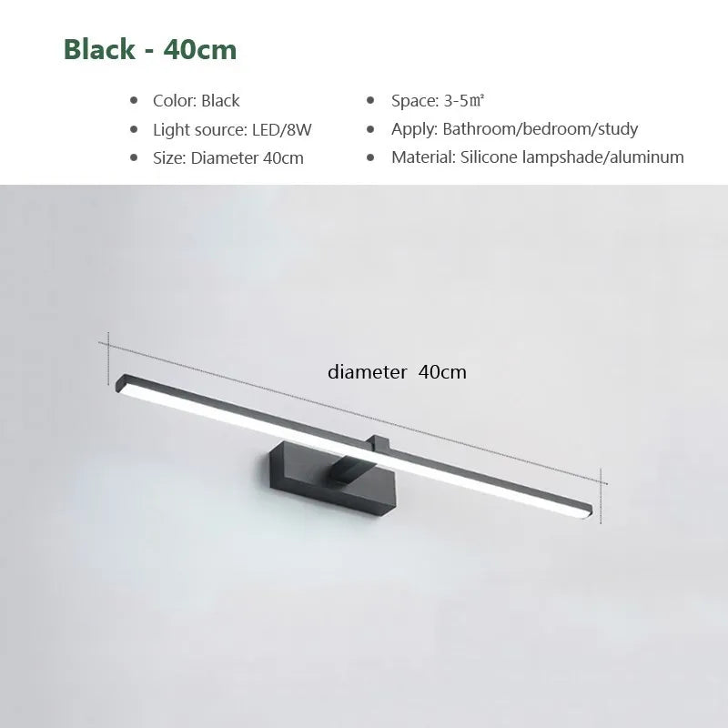 Mirror Light LED Wall Lamp Black/White Iron Body Modern Style Bedroom/Bathroom, Wall Mounted Lamp