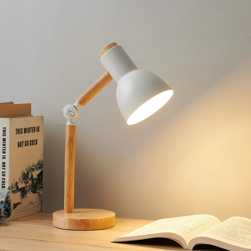 Nordic Wooden Art LED Table Lamp, Simple Bedside Desk Reading Light, perfect for night-time study!