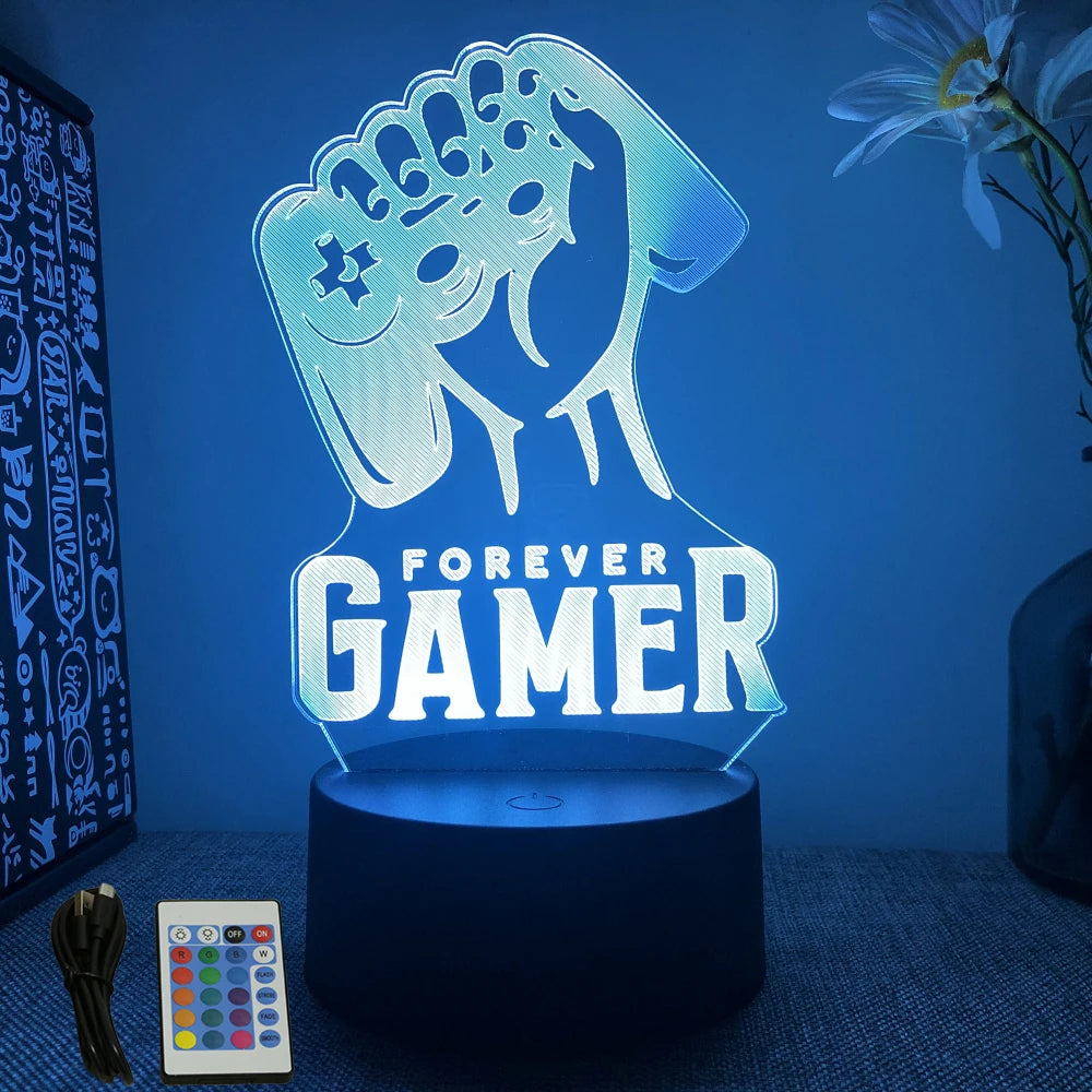 NEON GAMER 3D Lamp LED Night Light Gaming Setup RGB
