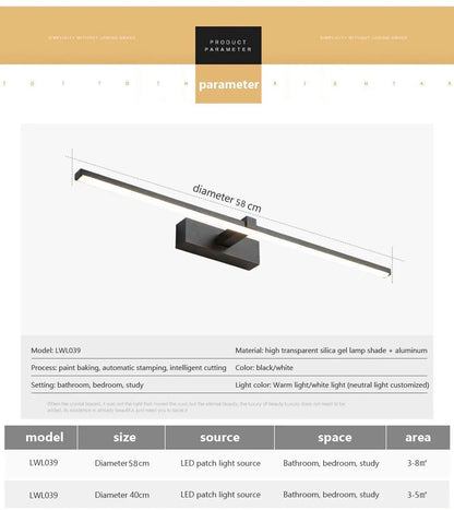 Mirror Light LED Wall Lamp Black/White Iron Body Modern Style Bedroom/Bathroom, Wall Mounted Lamp