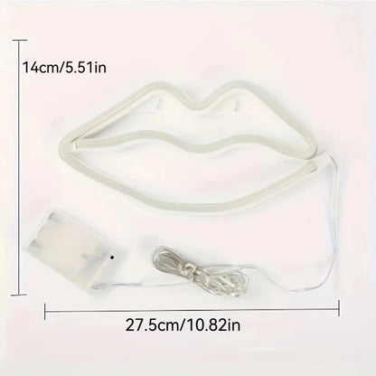Pink lip shaped neon light, USB/battery powered art.