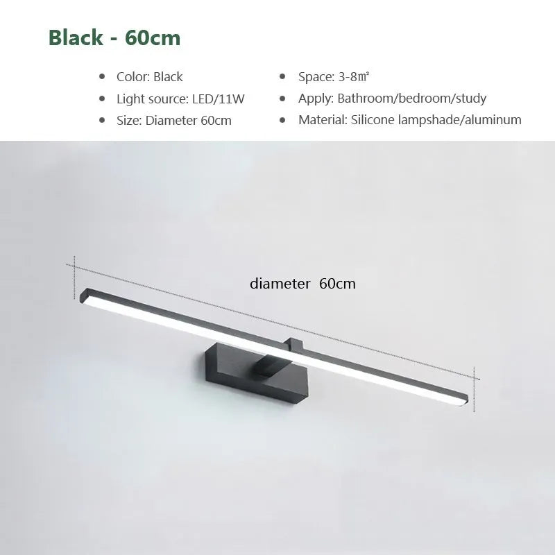 Mirror Light LED Wall Lamp Black/White Iron Body Modern Style Bedroom/Bathroom, Wall Mounted Lamp