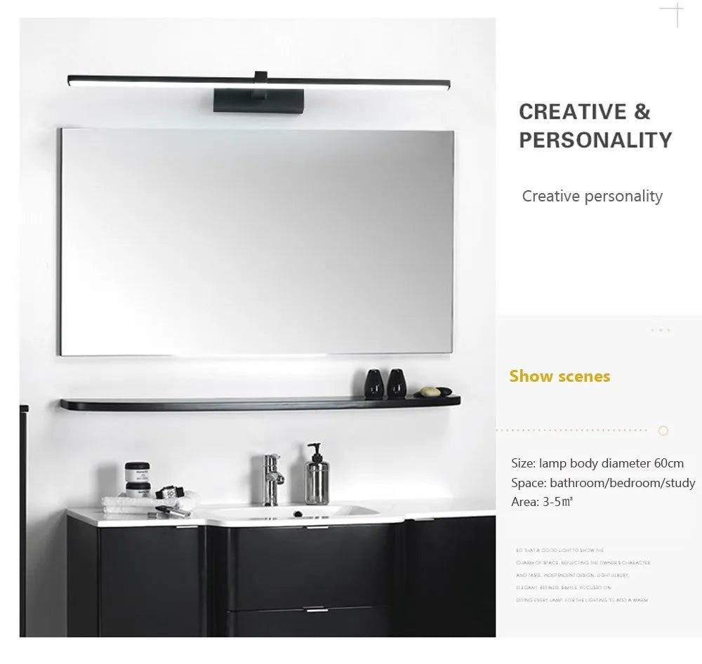 Mirror Light LED Wall Lamp Black/White Iron Body Modern Style Bedroom/Bathroom, Wall Mounted Lamp