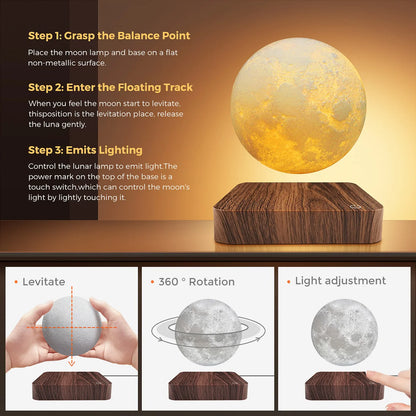 Amazing Magnetic Moon Lamp, LED Night Light, round Touch-Activated Body Material ABS No Batteries Required
