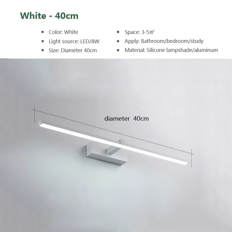 Mirror Light LED Wall Lamp Black/White Iron Body Modern Style Bedroom/Bathroom, Wall Mounted Lamp